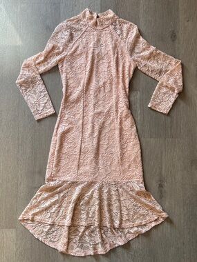 VENUS Blush Pink Long Sleeve Lace Mermaid Dress